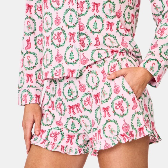 Roller Rabbit Festive Christmas  Pink and Green Pajama Set - Picture 3 of 7